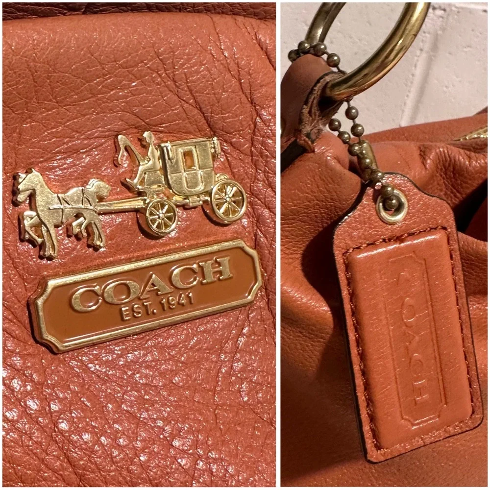 Coach Madison Isabelle Pebble Leather Hobo Bag Cognac/Saddle/Orange Shoulder Bag - Picture 10 of 16